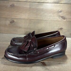 ll bean mens size 8 wide EE shoes burgundy red leather tassel comfort loafers